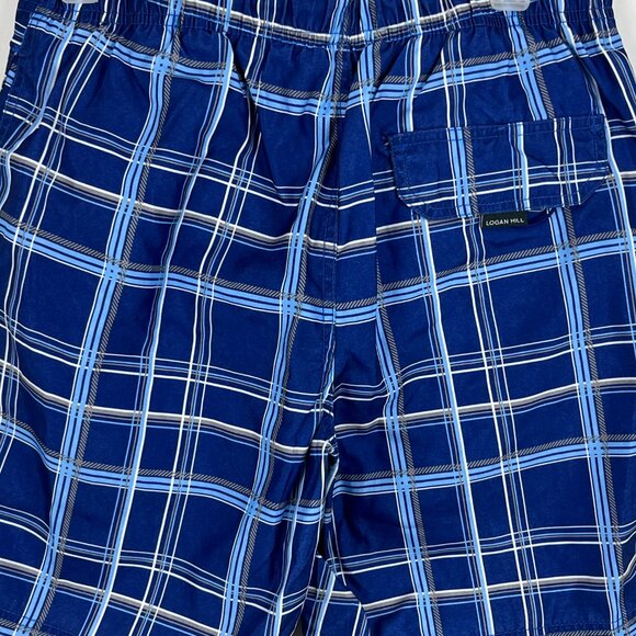 Logan Hill Swimwear Shorts Size S Blue Plaid Elastic Waist 30-32in Inseam 8in - Picture 8 of 9